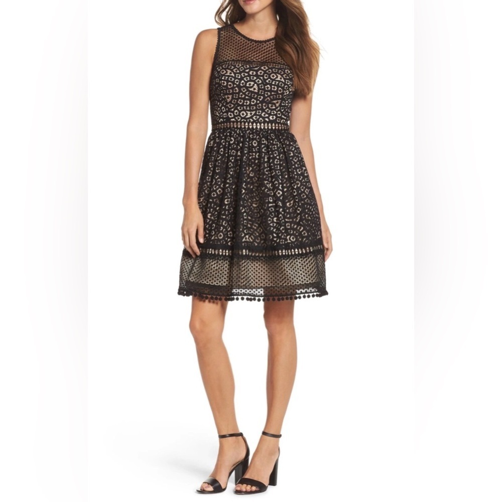 Eliza J Black and Nude Lace Dress with pockets!